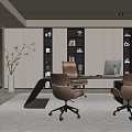 Modern Office Interior With Desk Chairs Bookshelves And Computer Setup
