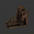 Rusty Industrial Machinery Setup With Tank Pipes And Mechanical Device