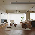 Warm Open Plan Living And Dining Room Interior With Comfortable Brown Sofa And Wooden Flooring
