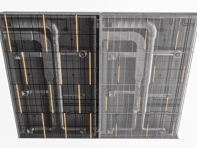 Detailed Ceiling Grid Structure With Metal Framework Pipes And Illuminated Strips 3d model