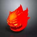 Fiery Demon Creature Head with Red Flaming Mane Fierce Expression and Glowing Yellow Eyes