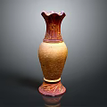 Elegant Ceramic Vase With Brown Red Hue Floral Petal Top And Decorative Patterns