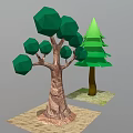 Cartoon Style Low Poly Trees With Different Green Foliage On Sandy And Grass Patches