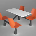 Modern Dining Table and Chairs Set with White Rectangular Top Orange Seats and Black Legs 3d model