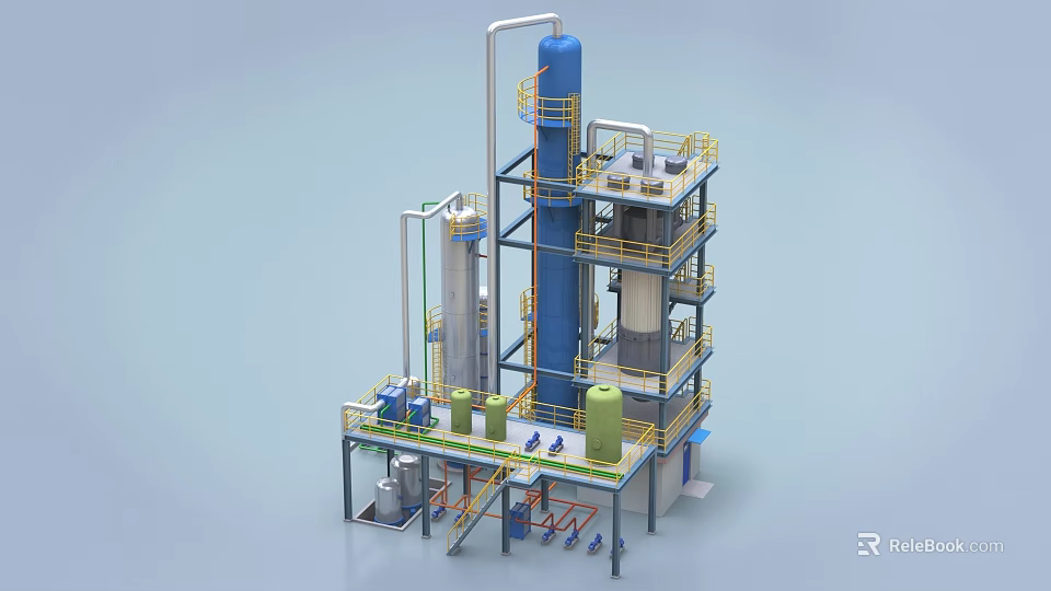 Advanced Multi Level Industrial Equipment With Steel Towers Piping And Platforms 3d model 
