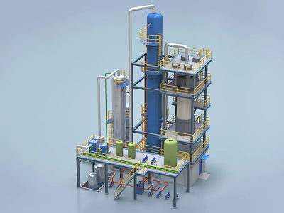 Advanced Multi Level Industrial Equipment With Steel Towers Piping And Platforms 3d model