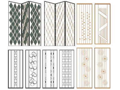 Various Decorative Partition Screens With Geometric Patterns And Floral Motifs For Interior Design 3d model