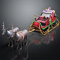 Christmas Themed Amusement Sleigh Ride With Two Reindeer And Red Decorations