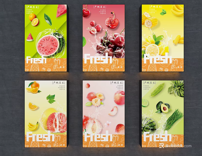 Fresh Fruit Vegetable Themed Decorative Wall Hangings with Vibrant Design 3d model