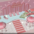 Pink Summer Delight Scene With Striped Deck Chairs Palm Trees Pink Car And Umbrellas