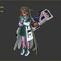 Futuristic Game Character Design With Blue Gray Long Hair School Uniform And Large Mechanical Backpack