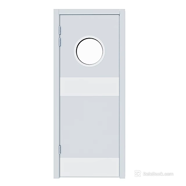 Modern Minimalist Swing Door with Circular Glass Window Light Gray Finish for Interior Use 3d model 