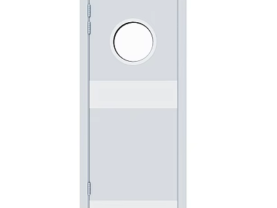 Modern Minimalist Swing Door with Circular Glass Window Light Gray Finish for Interior Use 3d model