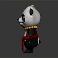 Cartoon Panda Game Character 3D Model With Yellow Beaded Necklace And Red Belt