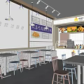 Modern Restaurant Interior With Tables Chairs Wall Decorations Pendant Lights And Service Counter