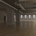 Cultural Center Exhibition Hall With Modern Interior Wooden Floors And Displayed Artworks