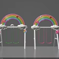 Colorful Rainbow Themed Swings With Cloud Moon Star Decorations And White Stands
