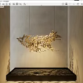 Elegant Golden Fern Leaf Shaped Hanging Pendant With Light Shadow On Interior Wall
