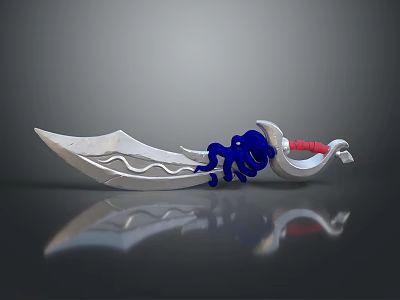 Unique Scimitar Weapon With Blue Octopus Decoration And Red Handle Design 3d model