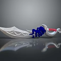 Unique Scimitar Weapon With Blue Octopus Decoration And Red Handle Design