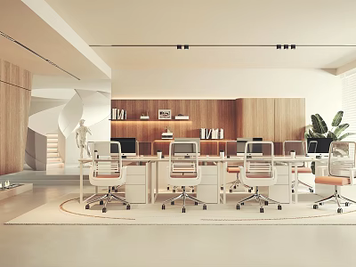 Public Office Hall Office Desk and Chair Combination 3d model