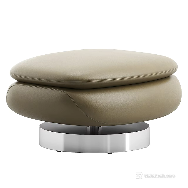 Modern Beige Leather Ottoman With Silver Metal Round Base Design 3d model