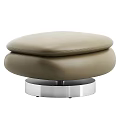Modern Beige Leather Ottoman With Silver Metal Round Base Design