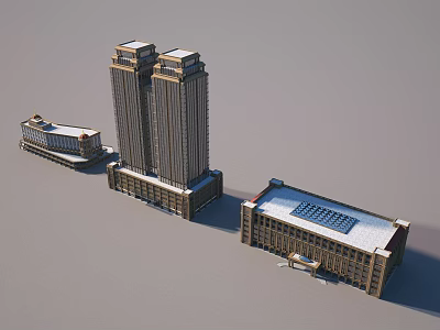 Modern Urban Building Complex With Tall Skyscrapers And Low Rise Structures 3d model