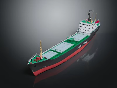 Highly Detailed Cargo Ship Model With Black Red Green Hull 3d model