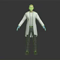 3D Human Lab Character In White Coat With Blue Gloves Standing 3d model
