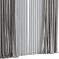 Modern Gray And White Double Layer Curtains With Striped Sheer Panels Design 3d model