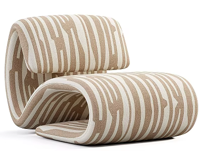 Modern Brown And White Striped Single Seater Sofa With Unique Curved Design 3d model
