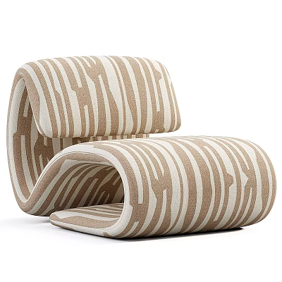 Modern Brown And White Striped Single Seater Sofa With Unique Curved Design 3d model
