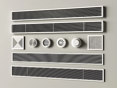 Various Air Conditioner Vents Designs With Grille And Round Styles For Home Interior 3d model
