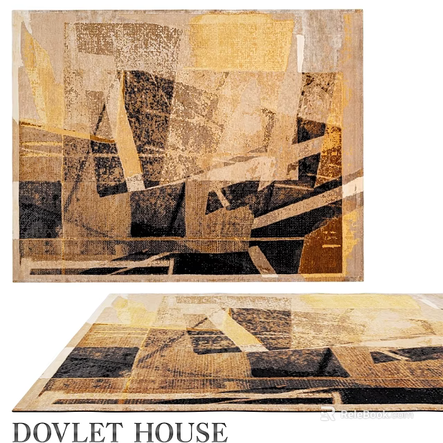 Modern Abstract Geometric Square Carpet With Golden Beige Black Brown Tones 3d model 