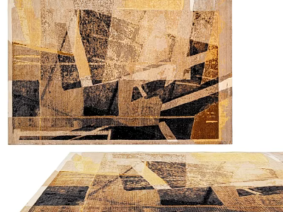 Modern Abstract Geometric Square Carpet With Golden Beige Black Brown Tones 3d model