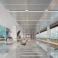 Spacious Hospital Outpatient Clinic Interior With Glass Elevator And Service Desk