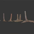 Different Shaped Wooden Pillars With Stone Bases Natural Rustic Texture Decorative Art
