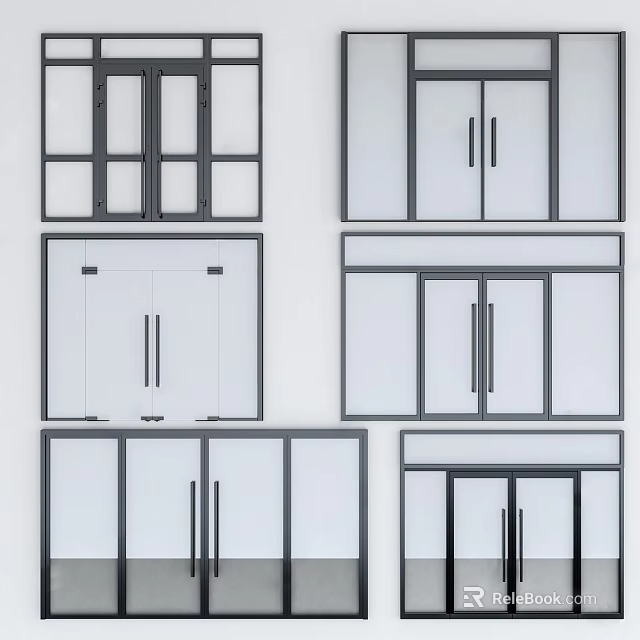 Modern Double Panel Glass Door Designs With Black Frame And Various Styles 3d model 
