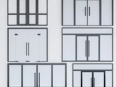 Modern Double Panel Glass Door Designs With Black Frame And Various Styles 3d model