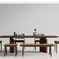 Modern Wooden Dining Table Set With Rectangular Table Upholstered Chairs And Bench 3d model