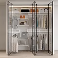 Modern Wardrobe Interior With Glass Doors Hanging Clothes Bags Drawers And Shelves
