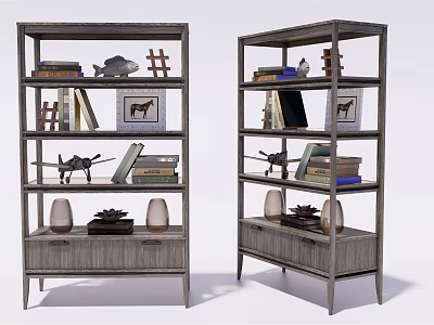 Double Modern Multi tiered Storage Shelves with Drawers Books and Decorative Items 3d model