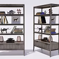Double Modern Multi tiered Storage Shelves with Drawers Books and Decorative Items