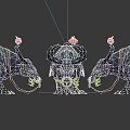Decorated Horned Creature Design With Saddle Fringe And Multiple Angles