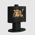 Sleek Modern Black Stove With Glass Door And Burning Flames View Design