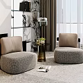 Beige Leisure Sofa Set With Round Textured Fabric Two Seats And Side Coffee Table 3d model