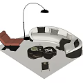 Curved Sofa and Marble Coffee Table Set with Orange Armchair Floor Lamp and Pillows
