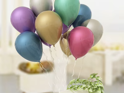 Colorful Helium Balloons With Various Colors And Green Leaves For Party Decoration 3d model