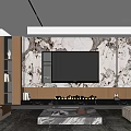 Modern TV Wall Design With Marble Panels Wooden Accents And Fireplace